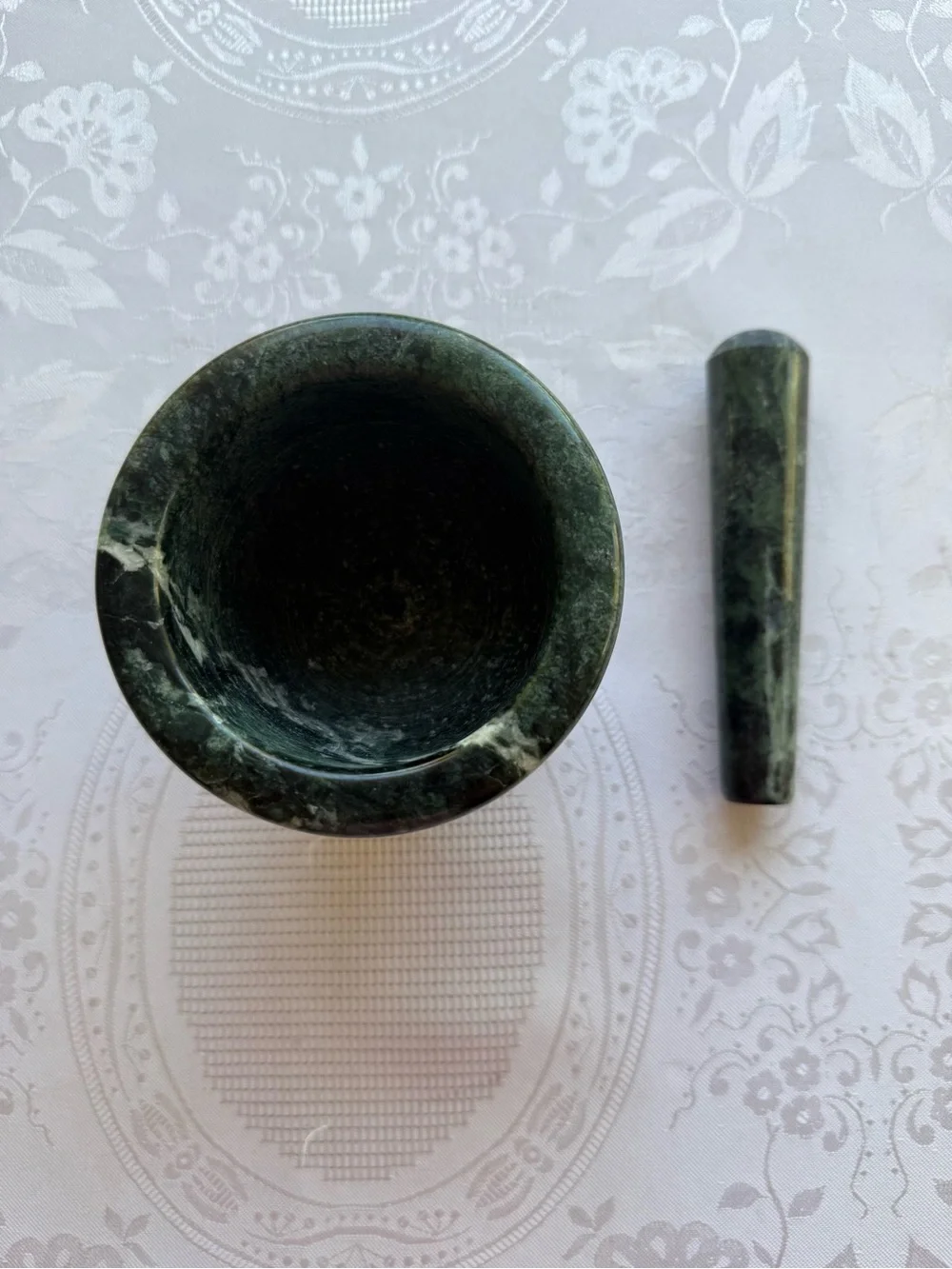Vintage Y2K Green Marble Mortar And Pestle Set Used Grinding Spices Herbs Nuts